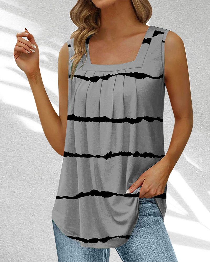 Tanktop mit eckigem Ausschnitt und Feder- und Blumendruck